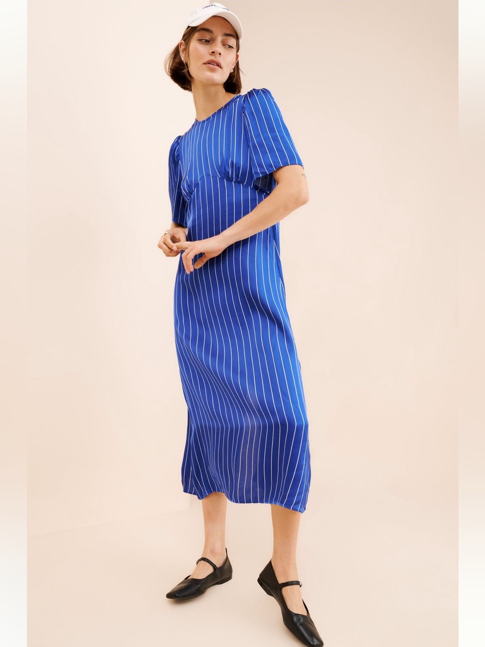 Royal Blue Pinstripe Midi Dress